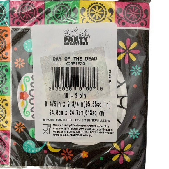 Day Of The Dead Beverage Napkins Sugar Skulls 4 Packs of 16 Size 9 4/5" x 9 3/4" - Picture 5 of 5